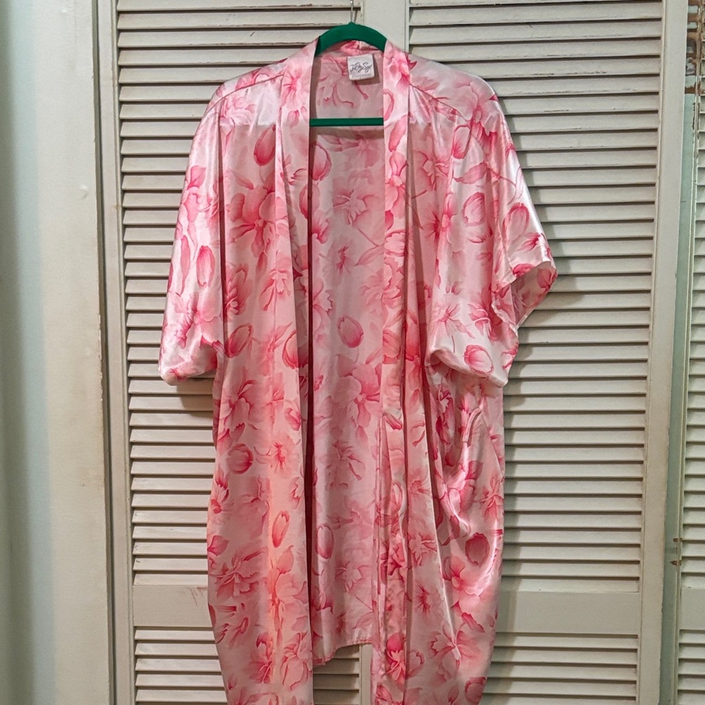 Just My Size Pink Floral plus size silky Robe